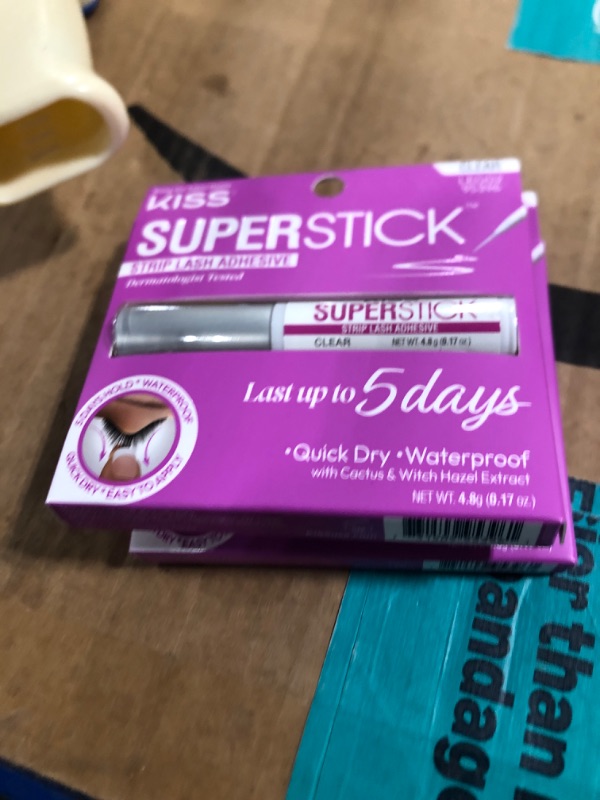 Photo 1 of ***BUNDLE OF TWO*** KISS Super Stick 5-Day Extended Wear Strip Lash Adhesive, Quick Drying Lash Glue, Witch Hazel & Cactus Extract Infused, Brush Applicator, Net Wt. 4.8g (0.17 oz.), Clear