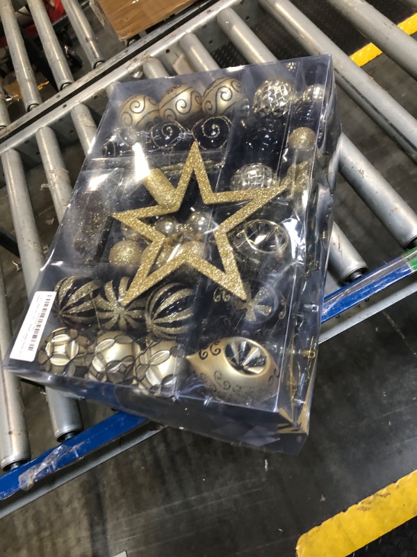 Photo 1 of 114 Pcs Black and Gold Christmas Ball Ornaments Set, Xmas Tree Ornament Bulk Decoration, Shatterproof Decorative Hanging Baubles for Party Holiday Wreath Garland Home Décor