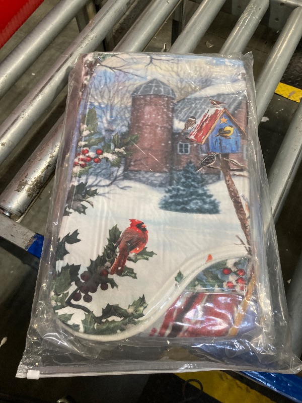 Photo 1 of APROPHIC Christmas Snowman Shower Curtain Sets with Rugs for Bathroom Decor, Non-Slip Absorbent Rug, U-Shaped Bath Mat, Toilet Lid Cover, Cardinal Xmas Winter 4 Piece Bathroom Sets with Hooks, 72x72