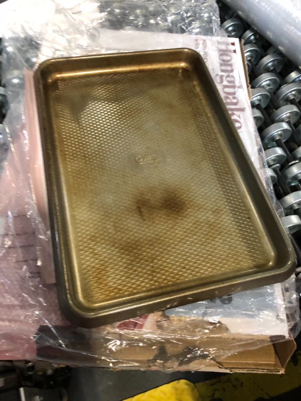 Photo 1 of HONGBAKE Baking Sheet Pan Set of , is only one small pan & burnt Cookie Sheets for Oven, Nonstick Half/Quarter/Jelly Roll Pans with Diamond Texture Pattern, 0.8mm Thick Heavy Duty Cookie Tray, Champagne Gold      