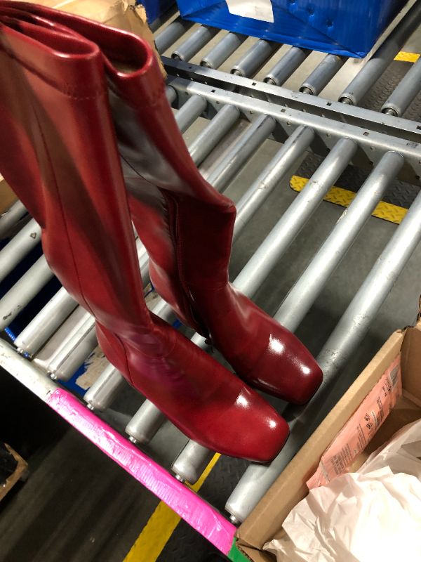 Photo 1 of ***SIZE 6*** SOVANYOU Red Knee High Boots Leather Tall Boots for Women Chunky Heeled Tall Red Boots Square Toe Long Boots Go-Go Boot 6