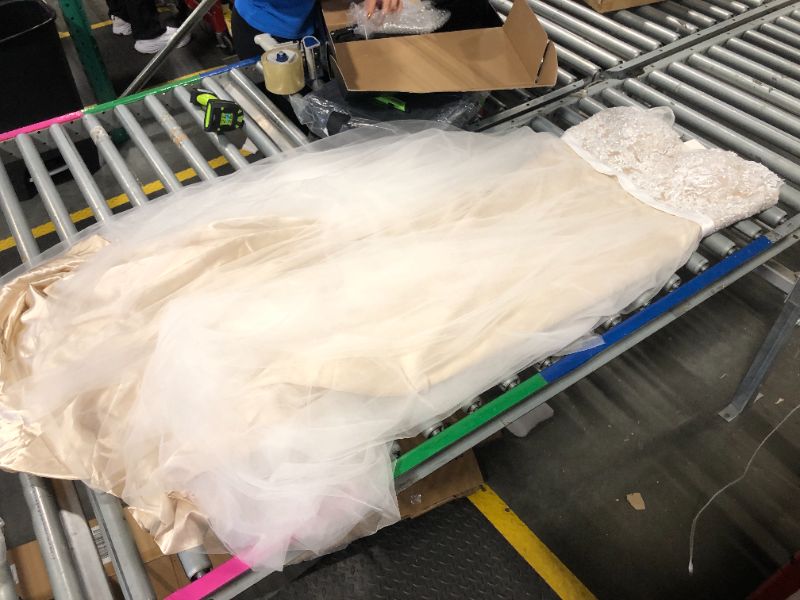 Photo 1 of ***SIZE 16W*** Ikerenwedding Women's V-neck A-line Lace Tulle Long Beach Wedding Dresses for Bride (US16W, Ivory-2 (Champagne Lining))