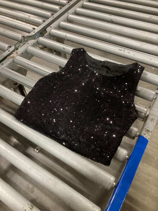 Photo 1 of ***MEDIUM SIZE*** Coucoland Black Cropped Sparkly Top - Women's Summer Sparkle Sequin Glitter Slimming Tops Camisole Sleeveless
