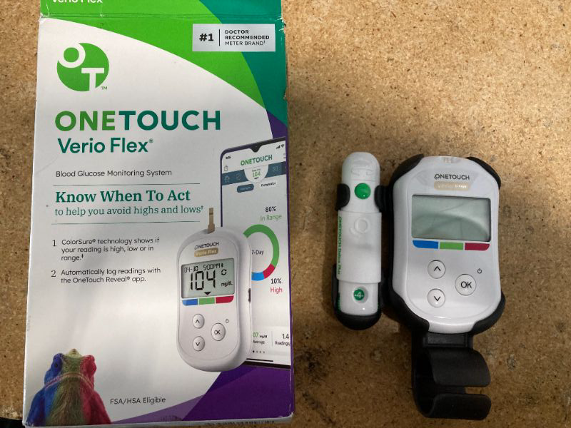 Photo 1 of OneTouch Verio Flex Blood Glucose Meter For Sugar Test Kit | Includes Blood Glucose Monitor, Lancing Device, 10 Sterile Lancets, and Carrying Case