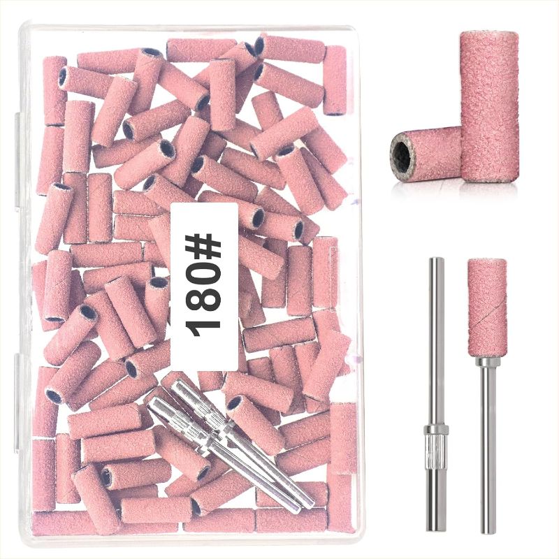Photo 1 of 100pcs 180 Grit Small Sanding Bands for Nail Drill with 2pcs 3/32’’ Upgrade Mandrels Bits, Mini Sanding Bands for Nail Drill for Manicure Nail Salon and Nail Enthusiasts 4 pack