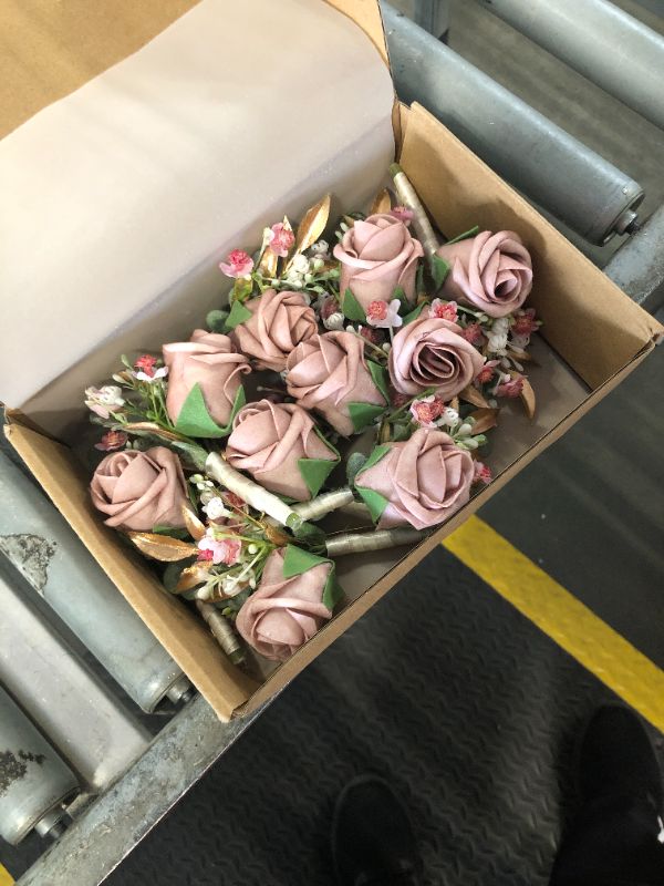 Photo 1 of ***color looks like a little darker*** Ling's Moment Boutonniere for Men, 10pcs Groomsmen Guest Boutonniere, Artificial Flowers for Wedding Décor/Prom/Homecoming,etc.Dusty Rose Pink