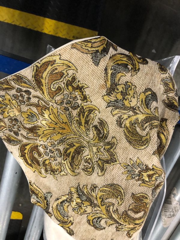 Photo 1 of 13x108 inch Exquisite Gold Floral Jacquard Table Runner Thick Beige Chenille with Elegant Tassels