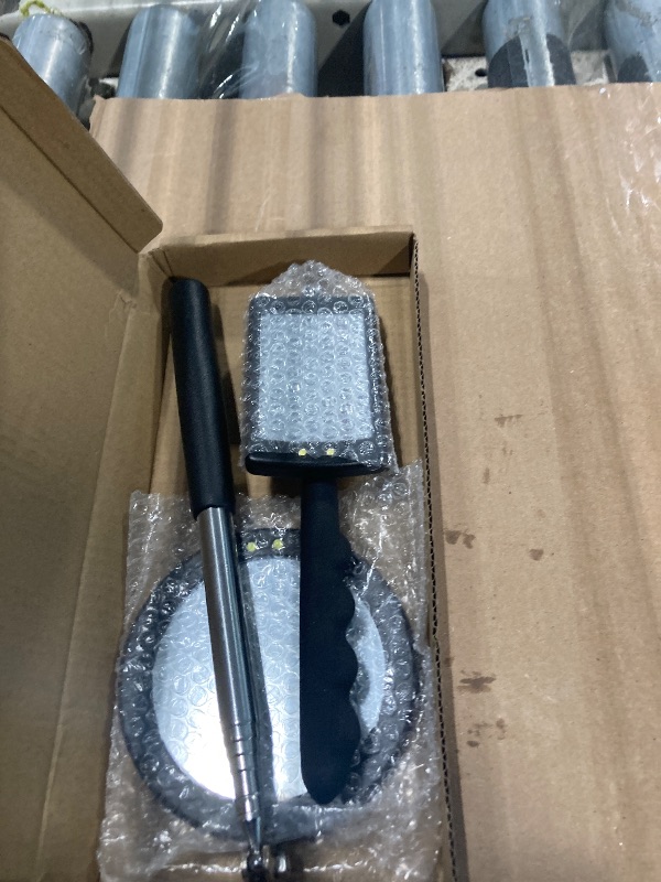 Photo 1 of Rechabite 2 Pieces Telescoping Inspection Mirror LED Light Set with Large 3.75" Round Mirror, and 3.3" Square Mirror, Flexible 360 Swivel, for Inspection Viewing, Mechanic Checking, Observation