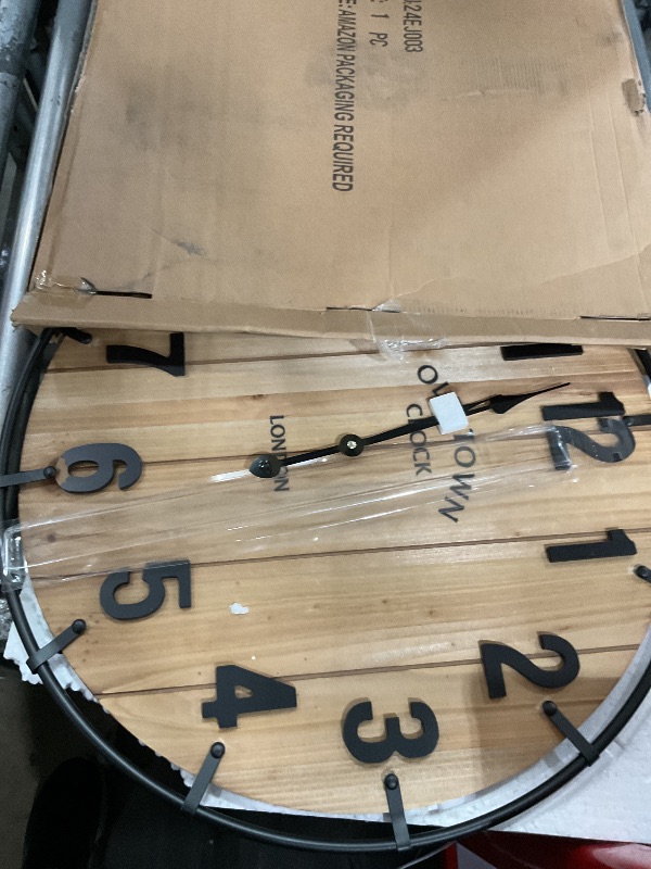 Photo 1 of EMAX HOME Large Old Town Farmhouse Wall Clock 24 Inch Rustic Antique Wood with Metal Circle and Large Numerals Silent Battery Operated Wall Clock for Office Kitchen Bedroom Living Room