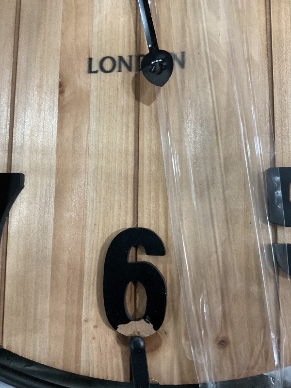 Photo 1 of EMAX HOME Large Old Town Farmhouse Wall Clock 24 Inch Rustic Antique Wood with Metal Circle and Large Numerals Silent Battery Operated Wall Clock for Office Kitchen Bedroom Living Room