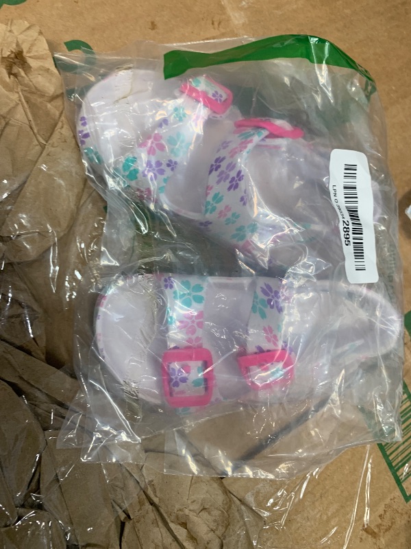 Photo 1 of (used) INMINPIN Toddler Boys Girls Buckle Sandals Comfort Open Toe Sandal with Adjustable Back Strap, White Flower, 8 Toddler