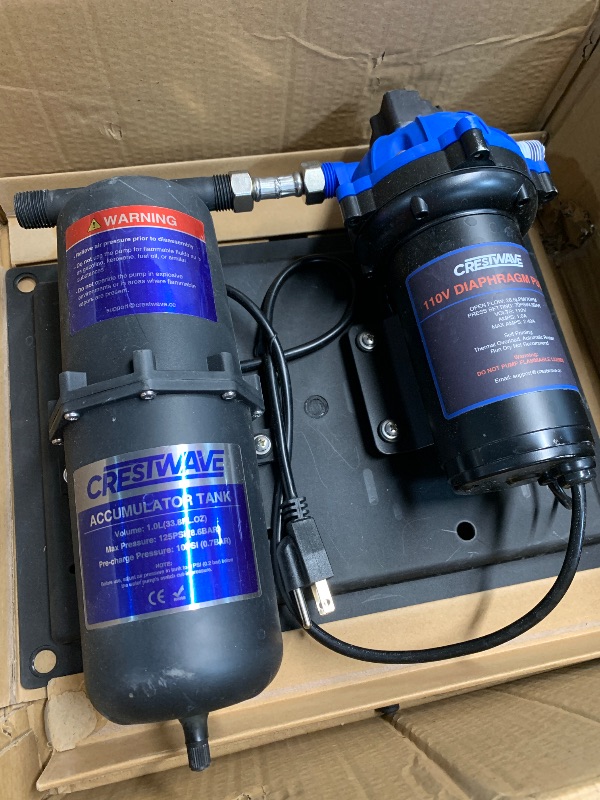 Photo 1 of (incomplete)(see images) CrestWave RV Water Pump 110V AC 7GPM 70PSI and 1L 125PSI Pre-Pressurized Accumulator Tank, Quiet Water Transfer Pump 