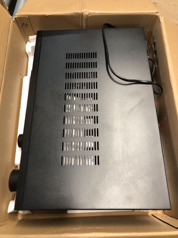 Photo 1 of (POWER TESTED) (UNABLE TO TEST FURTHER) Pyle Wireless Bluetooth Power Amplifier System, 200 Watt Max, Home Theater Audio Stereo Receiver Box with FM/USB, Mic in, RCA Inputs, Echo & 2-Band EQ Control, Digital Display Screen - PT250BA