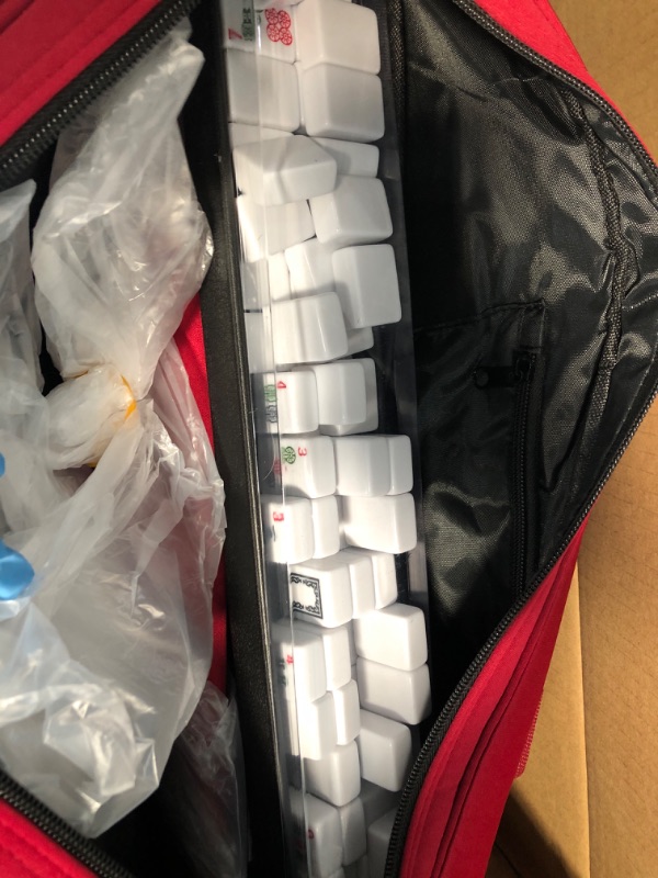 Photo 1 of ***(MINOR DAMAGE/ SEE NOTES)***ZGME American Mahjong Set,166 White Tiles with Red Bag and Accessories,4 All-in-One Mahjong Racks with Pushers,Complete Western Mahjong Set