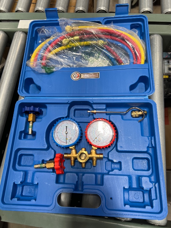 Photo 1 of (see all images) JIFETOR 3 Way AC Manifold Gauge Set, HVAC Diagnostic Refrigerant Charging Tool for Auto Household R134A R404A 