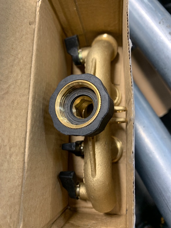 Photo 1 of (used)(damaged) Twinkle Star 4 Way Heavy Duty Brass Garden Hose Splitter, Hose Connector 3/4", Hose Spigot Adapter with 4 Valves
