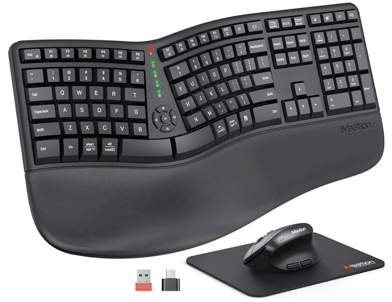 Photo 1 of ***(PARTS ONLY/ MAJOR DAMAGE/ NON FUNCTIONAL)***MEETION Ergonomic Wireless Keyboard and Mouse, Ergo Keyboard with Vertical Mouse, Split Cushioned Wrist Palm Rest, Natural Typing, Rechargeable, Full Size, Windows/Mac/Computer/Laptop, Black DirectorC
