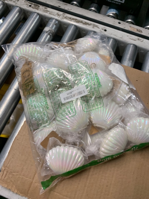 Photo 1 of (PARTIAL SET) (USED/FAIR) Yungyan 72 Pcs White Seashells Mermaid Birthday Party Decoration Favors 24 Plastic Seashells Candy Boxes Clam Treat Holders 24 Thank You Tags and 24 Bags for Wedding Birthday Mermaid Ocean Party