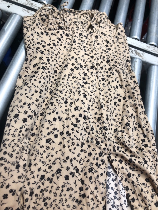 Photo 1 of (used) SOLY HUX Women's Floral Print Split Hem Cami Dress Spaghetti Strap Summer Midi Dresses Apricot Floral Large