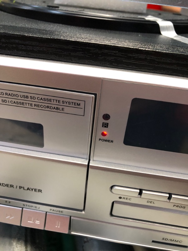 Photo 1 of ***USED - POWERS ON - UNABLE TO TEST FURTHER***
MUSITREND 9 in 1 Record Player with External Speakers,3 Speed Bluetooth Turntable Vinyl Player with CD/Cassette Play,AM/FM Radio, USB SD/MMC Play, Aux-in/RCA Line Out