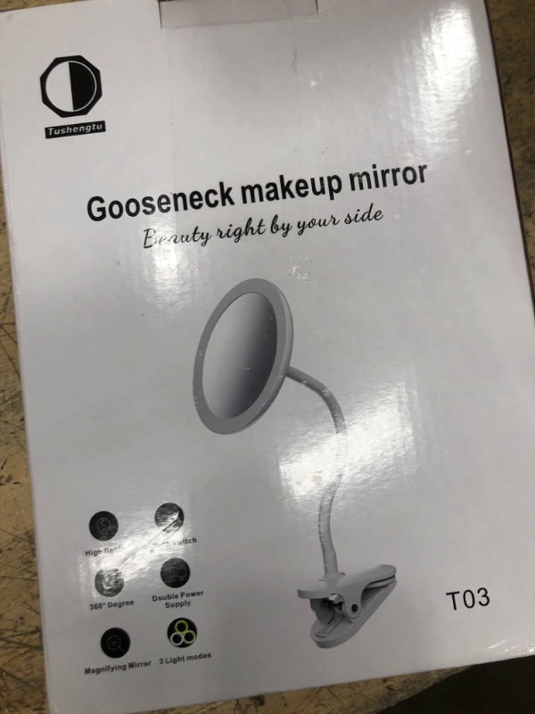 Photo 1 of 10X Magnifying Clip on Makeup Mirror Gooseneck, 6.5" Vanity Mirror with Light, 2000mAh USB Recharge 360° Rotating,Clip On Gooseneck Magnifying Vanity Mirror with Light,Travel Makeup Mirror (White 10X)