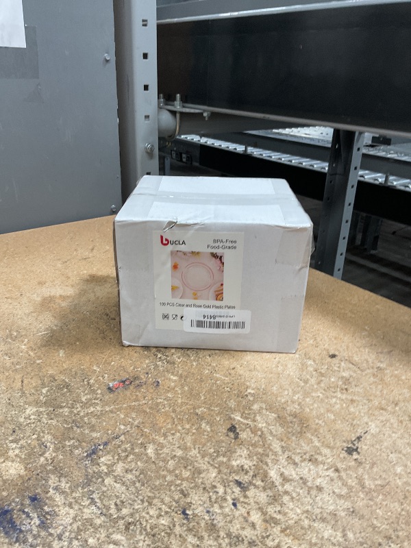 Photo 1 of (small cake plates) bUCLA 100PCS Clear Rose Gold Plastic Plates Disposable - Heavy Duty 6.25 Inch Clear Plastic Dessert Plates with Rose Gold Trim - Ideal for Party, Wedding & Mother’s Day