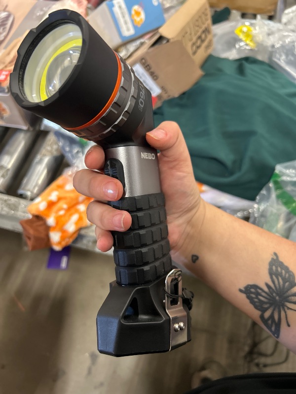 Photo 1 of (PARTS) (NOT FUNCTIONAL) (BAGGED) NEBO LUXTREME SL100 Spotlight | 640,000 cd, 500 Lumens, 1 Mile Beam, Rechargeable LEP Flashlight & COB Flood Light, 13.75 Hours or Continuous Use With 12V Adapter, Waterproof, Includes Charge Cable