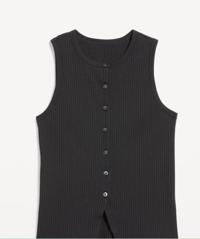 Photo 1 of **PHOTO FOR REFERENCE** Sleeveless Button-Down Ribbed Top (BLACK)