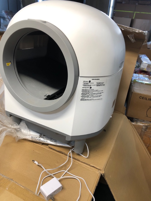 Photo 1 of (for parts) Automatic Cat Litter Box Self Cleaning,Smart Litter Box with 10 Safety Sensor Radars,100L Electric Cat Litter Boxes with Stairs for Multiple Cats,APP-Control,Advanced Odor Control OMCPET (White)