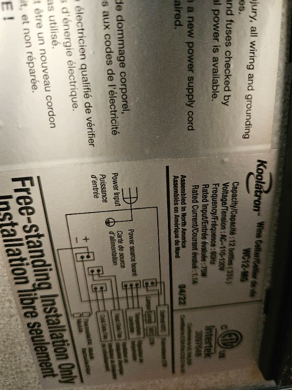 Photo 1 of **********Does not work, for parts only*************
Koolatron Wine Fridge - Wine Cooler, 12 Bottle Wine Cabinet for Champagne, Red & White Wine, Freestanding Cellar For Bar, Home, Small Kitchen, Double Paned Glass Door