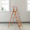 Photo 1 of  6-Step Folding Aluminum Ladder, 330 lbs. Load Capacity with Handrails, Wood Grain
