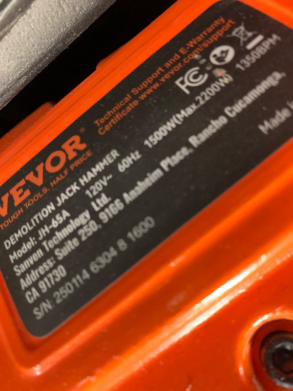 Photo 1 of (used)(see all images) VEVOR Demolition Jack Hammer, MAX 2200W Electric Jackhammer Heavy Duty, 1350 BPM Concrete Breaker 4pcs Chisels Bit Chipping W/Case, Gloves