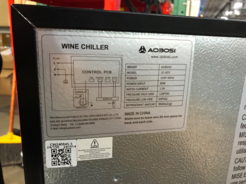 Photo 1 of ***USED - POWERS ON - UNABLE TO TEST FURTHER - SEE PICTURES***
AAOBOSI Wine Refrigerator, 43.2 cm Freestanding Wine Cooler, 28 Bottles Double Paned Tempered Glass Wine Fridge, Low Noise Compressor, Blue LED Display, Adjustable Shelves