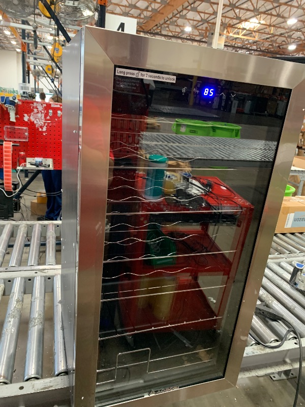 Photo 1 of ***USED - POWERS ON - UNABLE TO TEST FURTHER - SEE PICTURES***
AAOBOSI Wine Refrigerator, 43.2 cm Freestanding Wine Cooler, 28 Bottles Double Paned Tempered Glass Wine Fridge, Low Noise Compressor, Blue LED Display, Adjustable Shelves