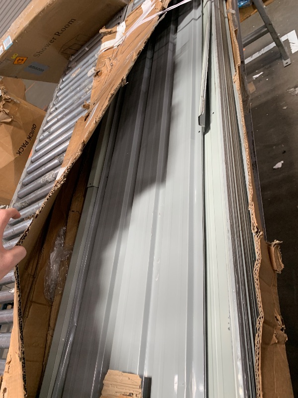 Photo 1 of ************INCOMPLETE ITEM, THIS IS ONLY 1 BOX IN A MULTI BOX SET**************
14 x 12 FT Outdoor Storage Shed, Metal Garden Tool Shed with Slooping Roof, Lockable Doors and Aluminum Frames, Easy to Assemble for Garden, Patio, Lawn, Grey