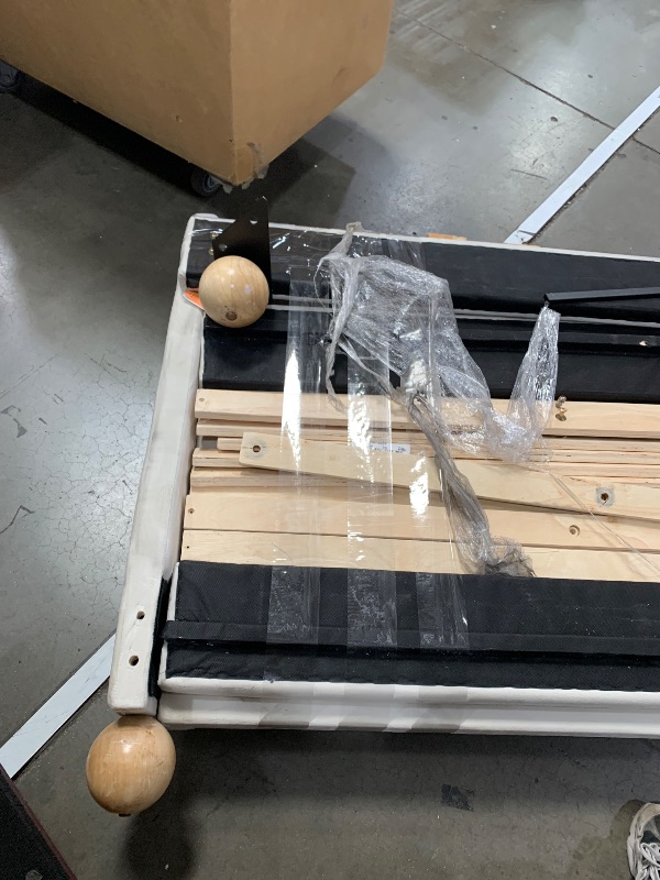 Photo 1 of *** PARTS ONLY, NEED TRUCK TO PICK UP  ***Merax Velvet King Size Bed Frame with Wingback Headboard, Solid Wood Upholstered Platform with Round Legs, No Box Spring Needed, Cream