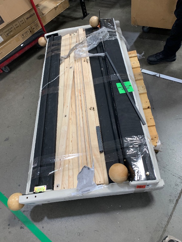 Photo 1 of *** PARTS ONLY, NEED TRUCK TO PICK UP  ***Merax Velvet King Size Bed Frame with Wingback Headboard, Solid Wood Upholstered Platform with Round Legs, No Box Spring Needed, Cream