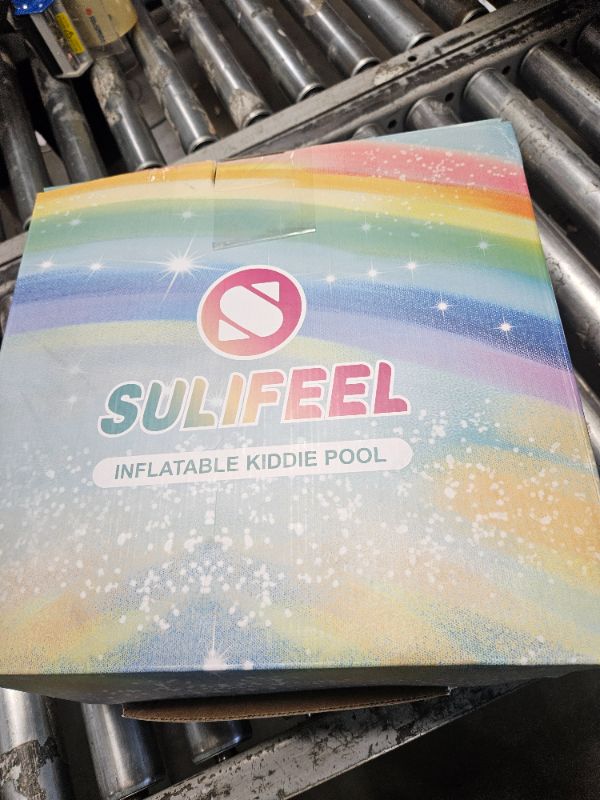 Photo 1 of SULIFEEL Rainbow Unicorn Inflatable Play Center Kiddie Pool with Slide and Sprinkler for Children, 96''x59''x39''in Baby Pool for Backyard and Garden, Free Inflatable Pump