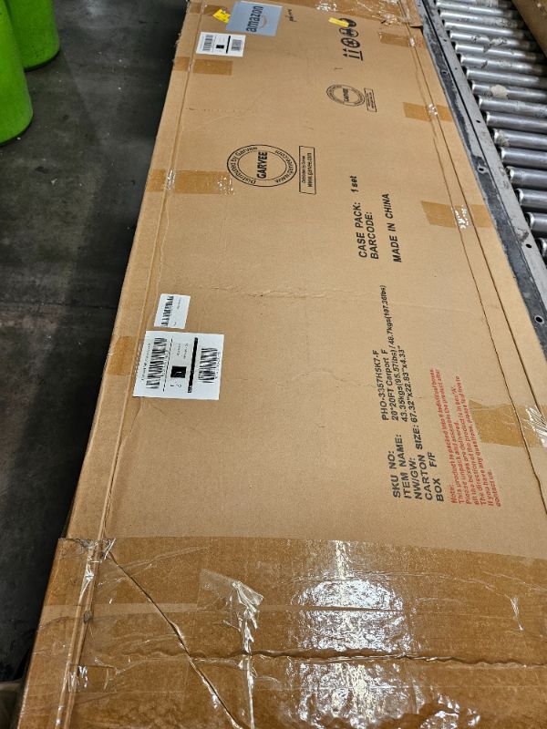 Photo 1 of ** Only box F Missing the rest of the set **  Garveelife 20'x20'x13' Metal Carport for 2 Cars, Heavy Duty Car Ports for Heavy Snow, Reinforced Frame, Tall Metal Car Ports for Bass Boats, Full-Sized Pickup Trucks, and Tractors, N.W. 800 Lbs