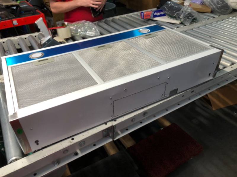 Photo 1 of ***DAMAGED - BENT - SEE PICTURES***
Streamline Ostiglia Ductless Undermount 165 CFM Range Hood in Brushed Stainless Steel with Mesh Filters, Push Button Control, LED Lights (SKU: T-8731-1-DL)