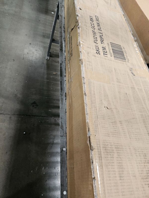 Photo 1 of **** PARTS ONLY, PARTIAL SET, BOX 1 OF 2 ONLY *** riple Bunk Bed, Heavy-Duty Metal Frame with Safety Guardrails, Noise-Reduced Design, Space-Saving for Shared Rooms/Hostels, 350lb Capacity, Black