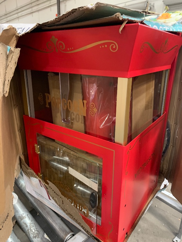 Photo 1 of ***PARTS ONLY****Nostalgia Vintage 8 Ounce Professional Popcorn Cart Makes Up to 32 Cups, Three Storage Candy & Kernel Dispenser Also for Nuts, Chocolate, Measuring Spoons and Scoop Included, Red
