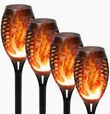 Photo 1 of **PARTIALLY FUNCTIONAL** Flickering Flame Solar Lights, 4 Pack Tiki Torch Lights for Outside, LED Waterproof Yard Solar Lights for Outside Garden Patio Pathway
