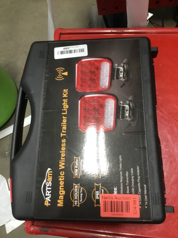 Photo 1 of **PARTIAL SET/ MISSING 1 LIGHT** Partsam Wireless LED Trailer Light Kit Magnetic Towing Tail Light Portable Universal Stop Turn Running Backup Reverse Red+Clear Lens w/ 7-Pin Plug Dual USB Cable Charger for Trucks Trailers 12-24V
