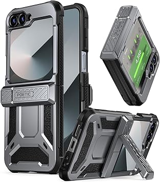 Photo 1 of Poetic Spartan Case for Samsung Galaxy Z Flip 6 5G (2024), [Kickstand][Built-in Screen Protector][Hinge Protection][20FT Drop Tested], Full-Body Rugged Shockproof Protective Cover, Metallic Gun Metal
