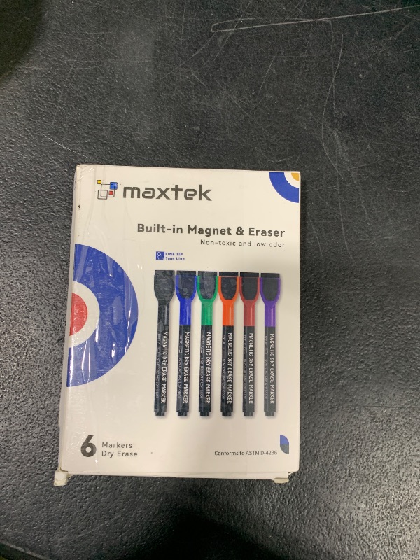 Photo 1 of maxtek Dry Erase Markers - 6 Count Colorful Magnetic Dry Erase Markers Fine Tip with Eraser, Low Odor Whiteboard Markers for Calendar Boards