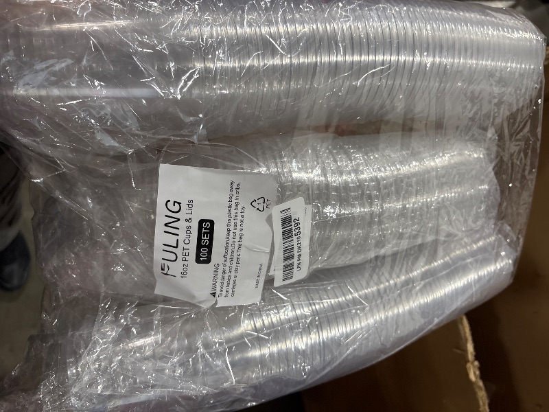 Photo 1 of [100 Sets-16 oz.] Plastic Cups With Dome Straw Slot Lids PET Crystal Clear Disposable Togo Cup BPA Free For Party Ice Cold Drinks Coffee Tea Parfait Dessert Smoothie Bubble Boba Fruit Milkshake Slush