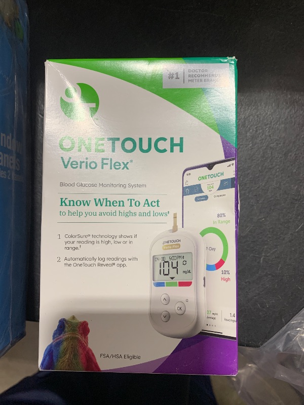 Photo 1 of OneTouch Verio Flex Blood Glucose Meter For Sugar Test Kit | Includes Blood Glucose Monitor, Lancing Device, 10 Sterile Lancets, and Carrying Case