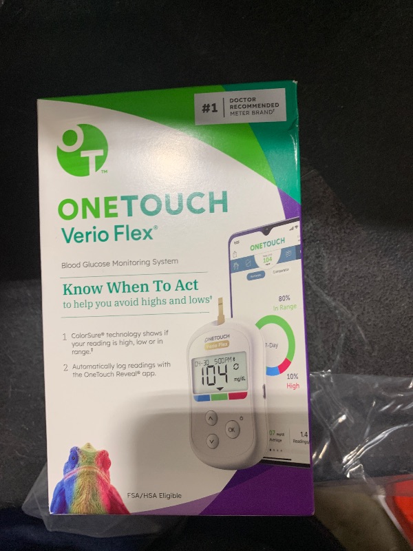 Photo 1 of OneTouch Verio Flex Blood Glucose Meter For Sugar Test Kit | Includes Blood Glucose Monitor, Lancing Device, 10 Sterile Lancets, and Carrying Case