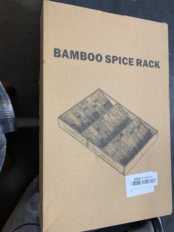 Photo 1 of MillTu Bamboo Spice Rack Organizer for Drawer 3 Tier Bamboo Spice Tray Cabinet for Kitchen Storage and Organizer (1 Pack, Drawer)